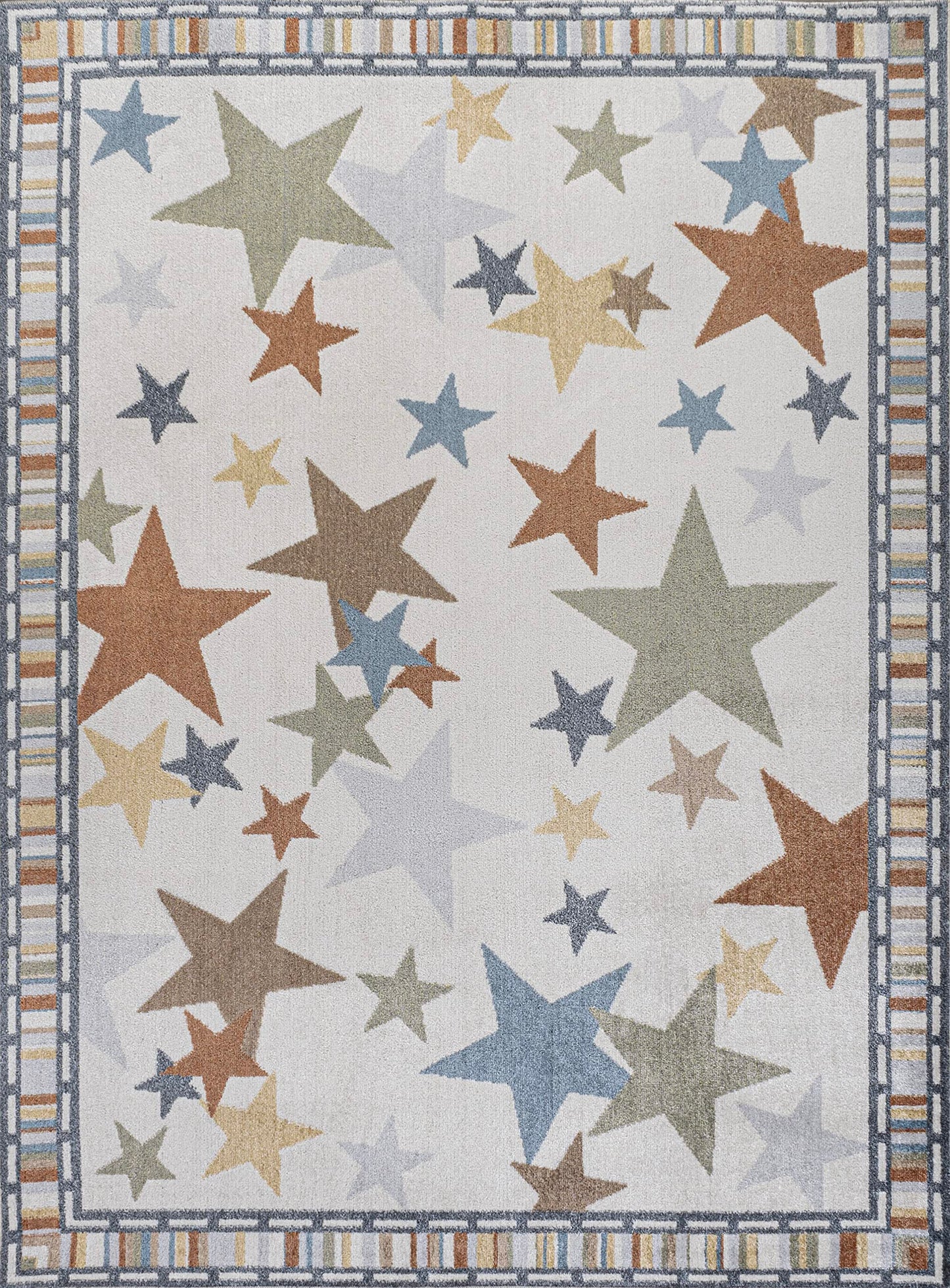 JONATHAN Y Machine-Washable Ivory/Blue/Orange Indoor Area Rug, 8x10, Star Gazer Geometric, Border, Kids & Novelty, Classic, Bedroom, Kitchen, Living Room, Easy-Cleaning, Non-Shedding (KDW100A-8)
