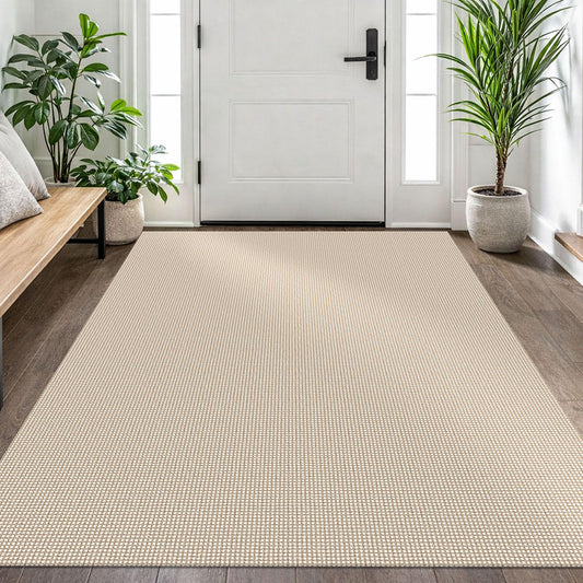 EARTHALL Woven Area Rug 4x6 Ft Washable Rugs for Entryway Non Slip Braided Throw Rugs Bedroom Carpet Cotton Entry Rug Cotton Floor Carpets for Bedroom Dining Room Living Room, Beige/Ivory