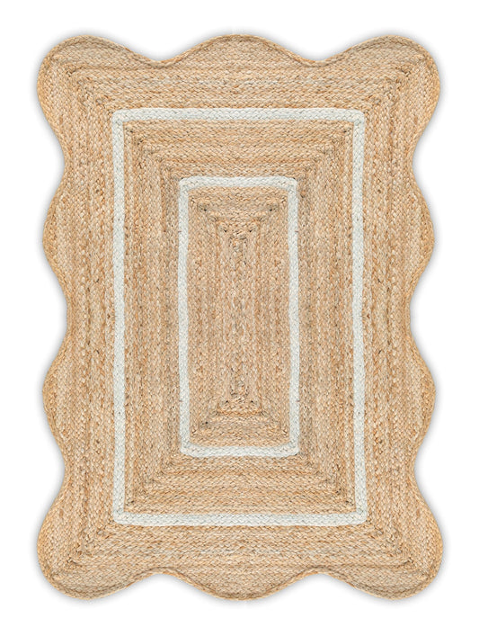 Weaving Village Wave Scalloped Natural Jute Rug Boho Jute Rug Entryway Runner Rug Farmhouse Scallop Rug, Off White (2'x3')