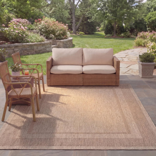 SAFAVIEH Washable Rug Outdoor Courtyard Collection - 8' x 10', Beige & Brown, Non-Shedding & Easy to Clean, Ideal for Patio, Backyard, Mudroom (CY8477-36312)
