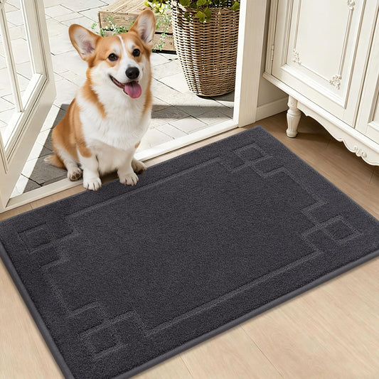 BEQHAUSE Door Mat 20" x 32", Non-Slip Door Mats Indoor Entryway Rugs Washable Low-Profile Absorbent and Stain Resist Floor Mats, Dog Door Mat for Front Back Door, Mud Wet Shoes & Paws, Dark Grey