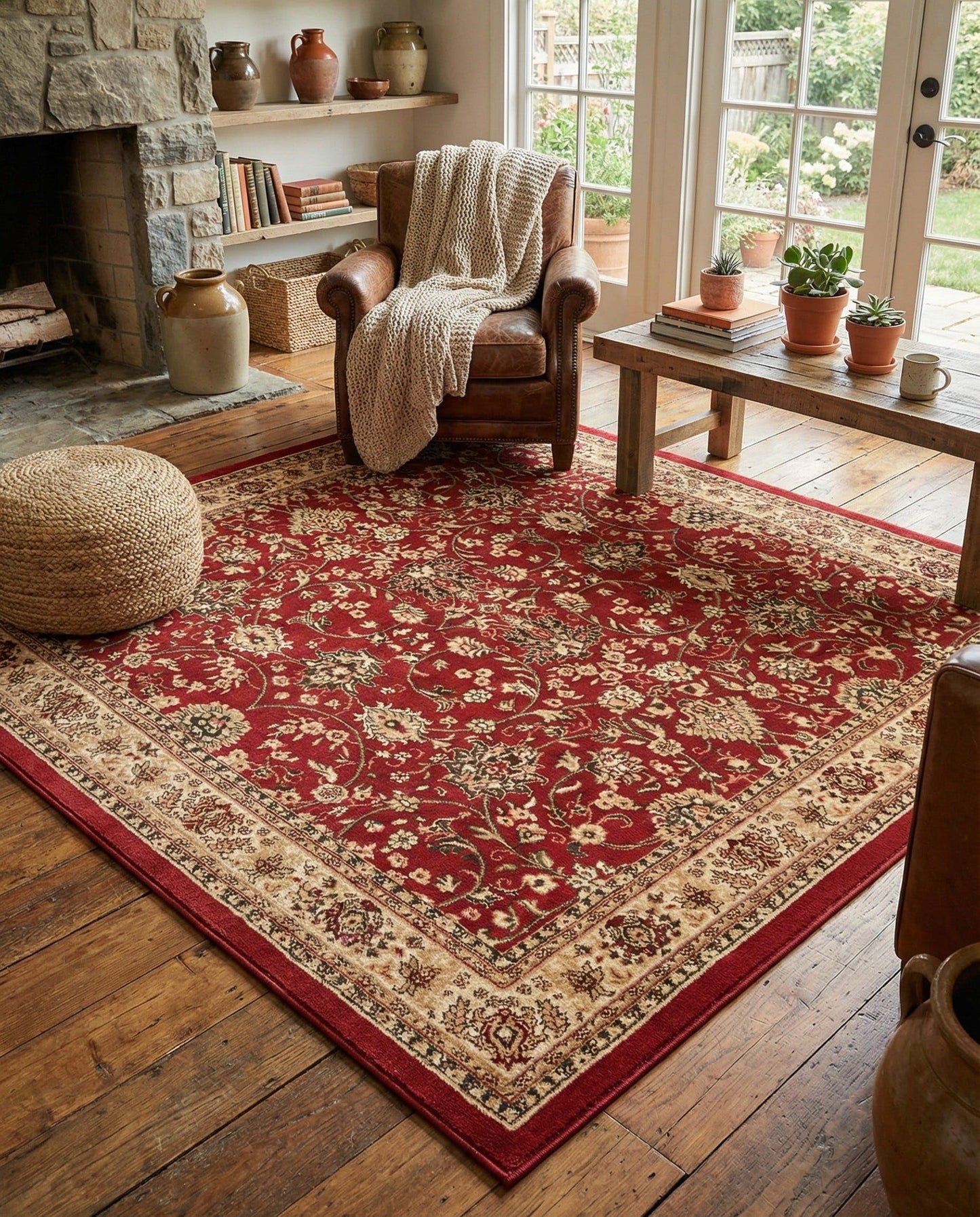 Rugs.com - Yasmin Rug – 8 Ft Square Burgundy Traditional Area Rug – Stain-Resistant, Easy-Clean, Perfect for Living Rooms and Dining Areas