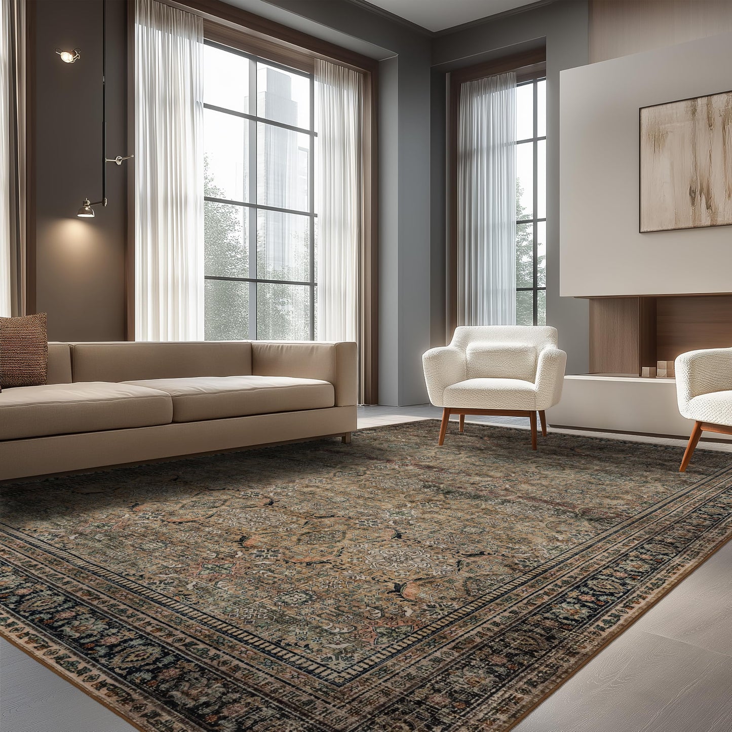 Ruaruarug Washable Area Rug 8x10 for Living Room, Bedroom, Ultra Soft Non Slip Stain & Fade Resistant, Pet & Kids Friendly, Suitable for High Traffic Areas Easy to Clean, Vintage Brown