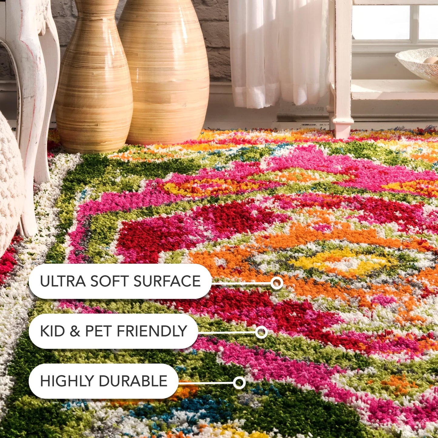 Nuloom Shania Multicolor/Ivory, 2'8" x 8', Moroccan Shag, Soft and Plush, High Traffic, Stain Resistant, Easy Clean, Durable Runner for Bedroom, Living Room, Dining Space, Den, Foyer, Entryway