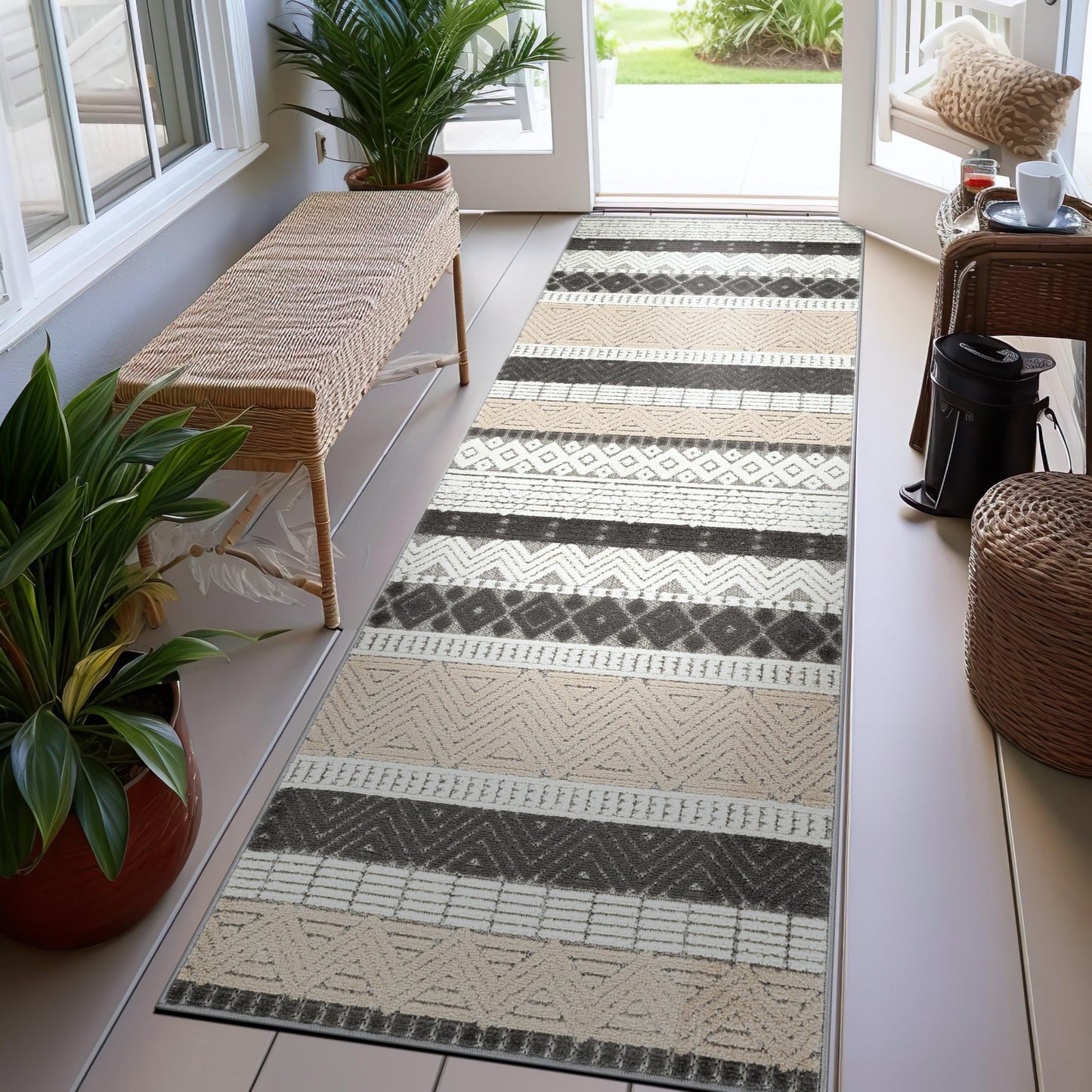 Rugshop Gray Marbella Boho Indoor/Outdoor Runner Rug for Deck,Porch,Hallway, Entryway and Kitchen 2'7" x 6'