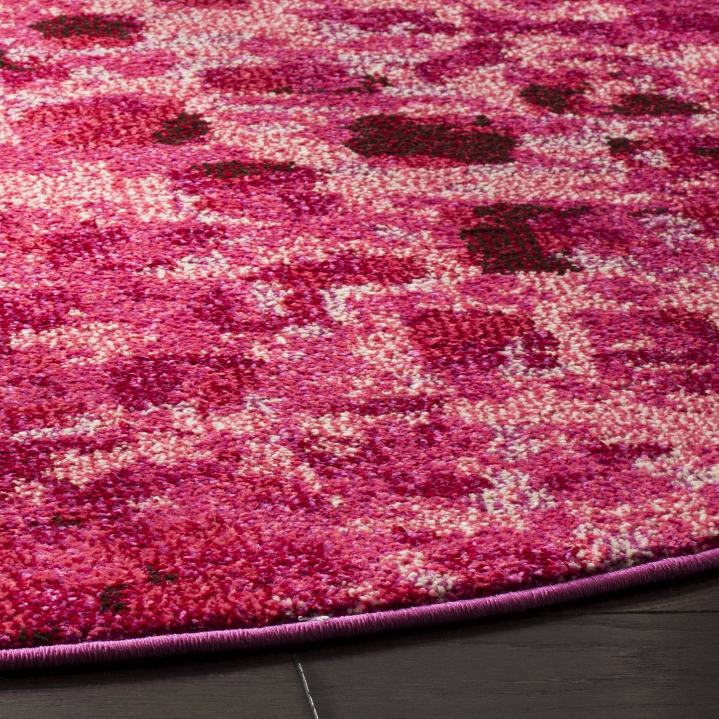 SAFAVIEH Monaco Collection Area Rug - 6'7" Round, Fuchsia, Boho Chic Abstract Watercolor Design, Non-Shedding & Easy Care, Ideal for High Traffic Areas in Living Room, Bedroom (MNC225F)