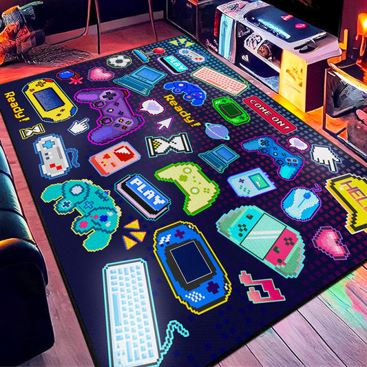 Didswuit Playing Game Rug for Bedroom, 59"x39" Pixel Game Controller Mat Gamepad Carpet for Playroom, Gaming Play Rugs Art Décor for Gamer Washable