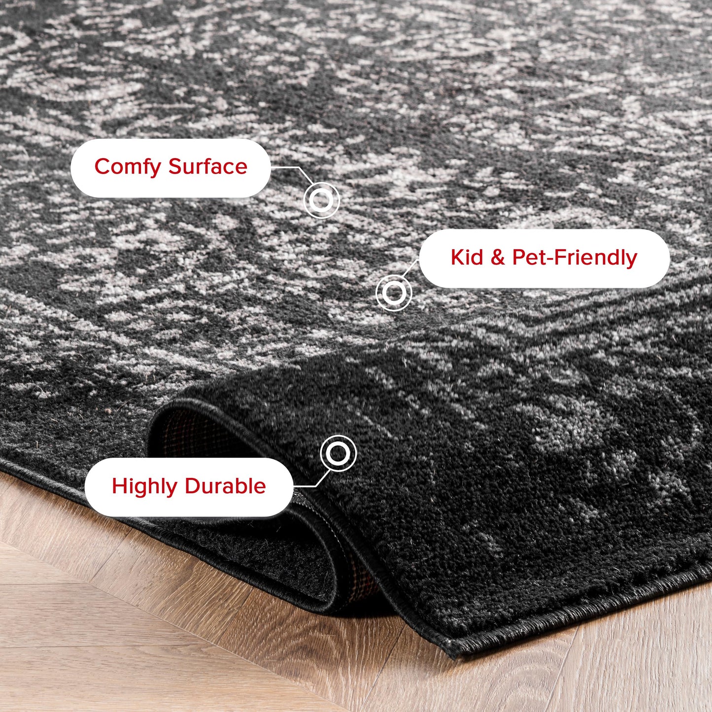 nuLOOM Arlena Vintage Traditional Area Rug - 4x6 Area Rug Modern/Contemporary Black/Grey Rugs for Living Room Bedroom Dining Room Kitchen