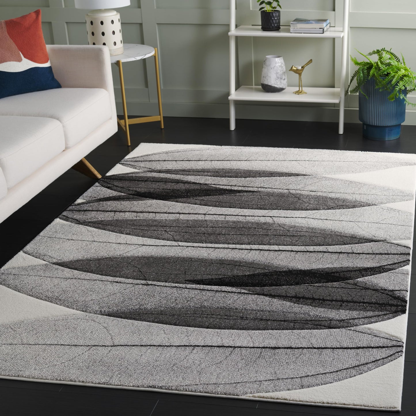 SAFAVIEH Hollywood Collection Accent Rug - 2'7" x 5', Ivory & Grey, Mid-Century Modern Design, Non-Shedding & Easy Care, Ideal for High Traffic Areas in Living Room, Bedroom, Dining (HLW703D-3)
