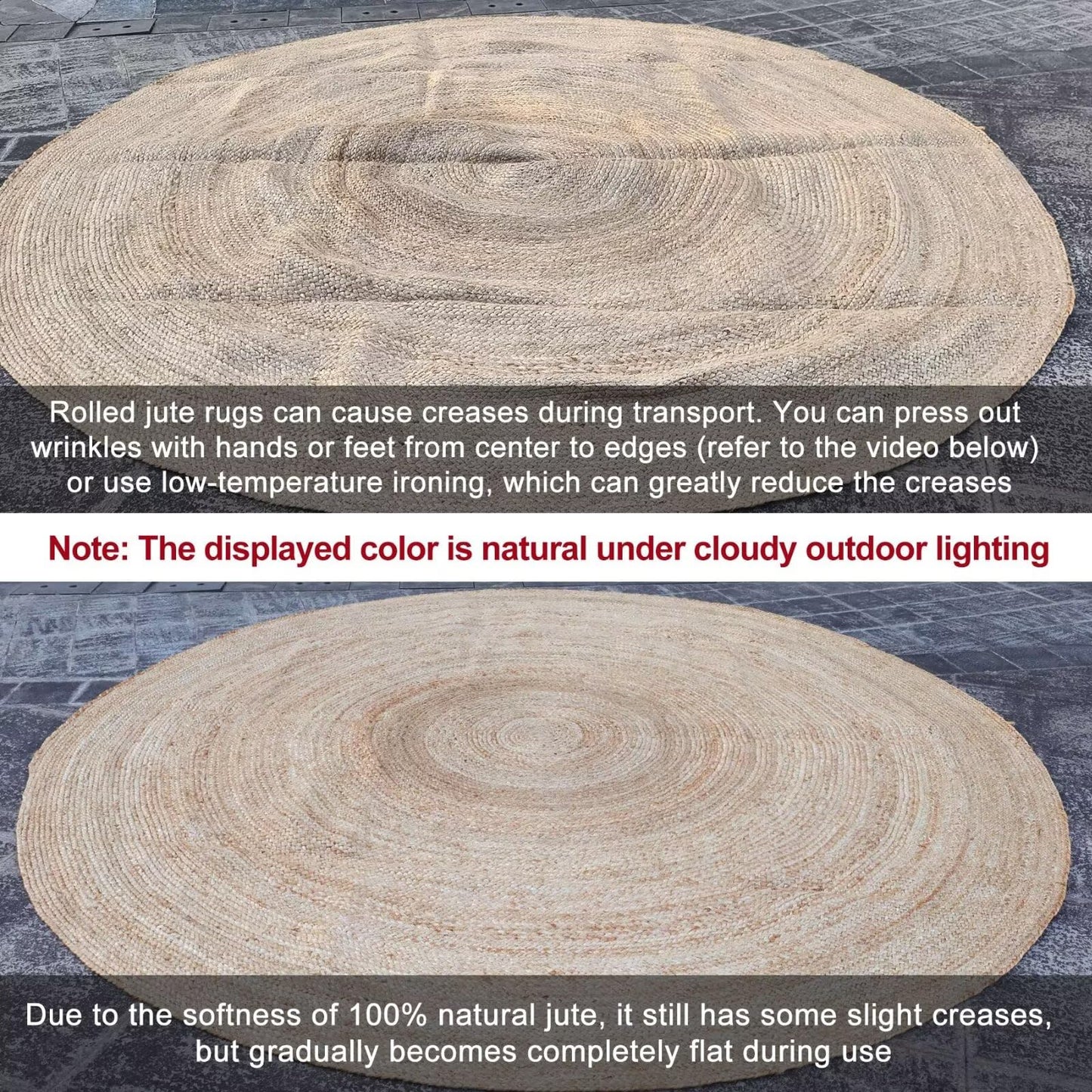 Shatex 3x5ft Natural Jute Rug, Handcrafted Braided Burlap Rug for Bedroom & Living Room, 100% Jute Fiber, Natural Color