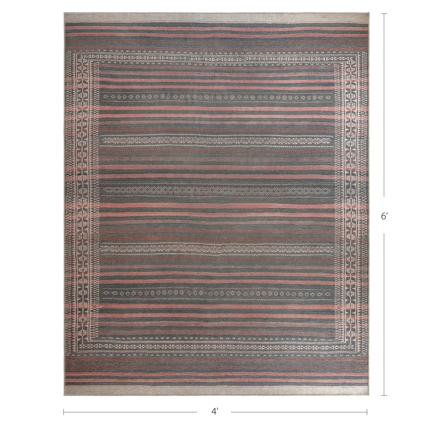 KNOTTING MATTERS Vibe Stripe 4’ x 6’ Area Rug – Sand, Charcoal & Clay Heritage Flatweave, Low-Pile – Easy Clean Accent Rug – Perfect for Entryway, Hallway, Kitchen, Bedroom – Pet & Kid Friendly