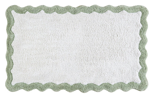 Cotton Scalloped Bathmat with Antiskid 20"x32" SAGE Green – 100% Cotton Scalloped Bath Mat, Anti Skid, Soft & Absorbent Bathroom Rug for Shower, Tub & Entryway