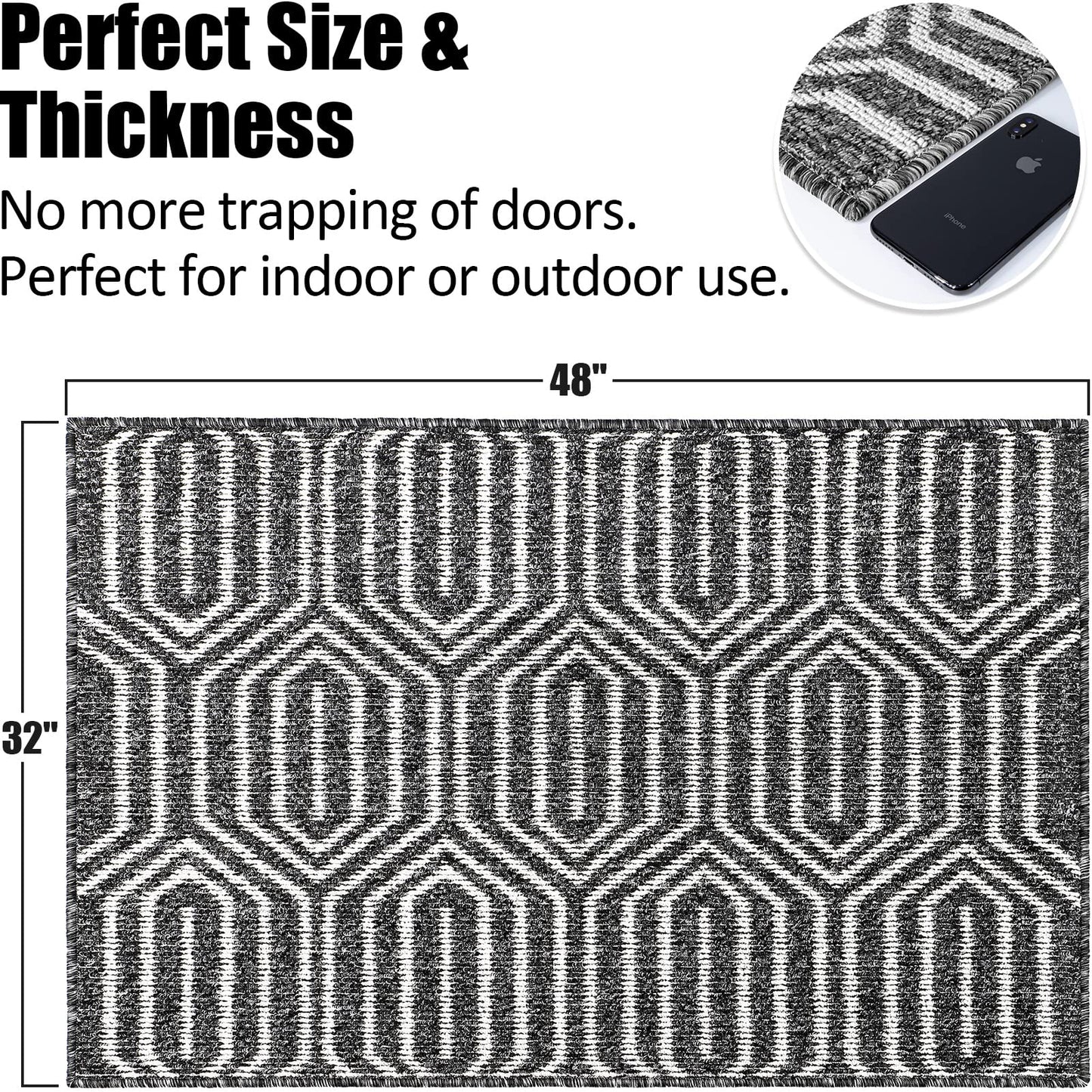 Indoor Doormat 32"x 48", Absorbent Front Back Door Mat Floor Mats, Rubber Backing Non Slip Door Mats Inside Mud Dirt Trapper Entrance Door Rug Carpet, Machine Washable Low Profile-Black Time Cloister