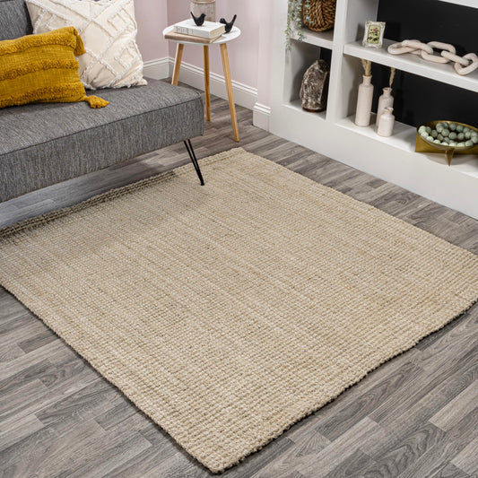 JONATHAN Y Pata Hand Woven Chunky Jute Light Ivory 7x7 Square Indoor Area Rug, Bohemian, Rustic, Cottage, Easy-Cleaning for Living Room, Bedroom, Kitchen, Non-Shedding (NRF102B-7SQ)