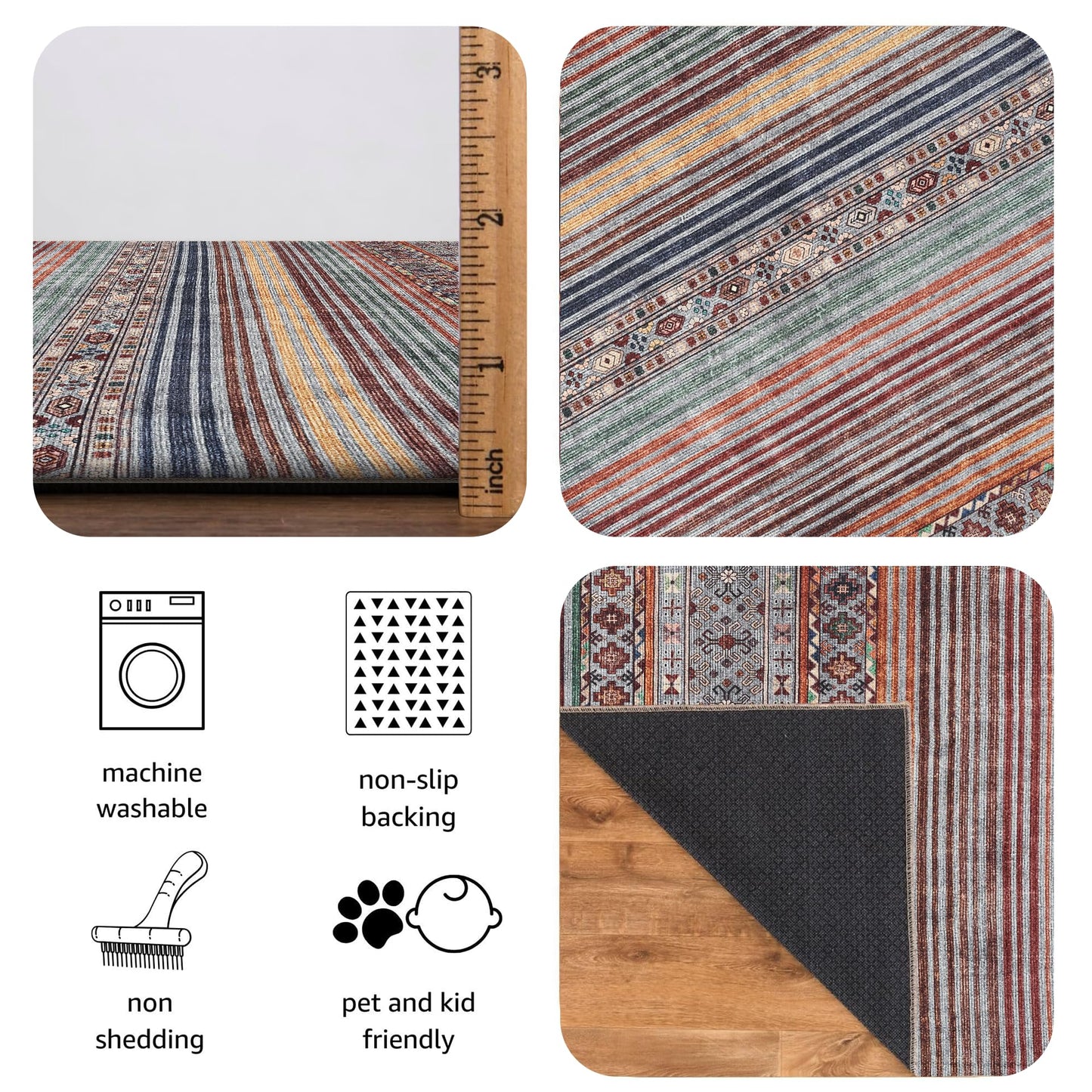 Keen Home Design 48"x72" Rug - Machine Washable Area Rug with Non-Slip Backing, Ideal for Living Room, Dining Room, Bedroom - Vintage, Easy Clean, Durable, Low Pile Rug - (4' x 6')
