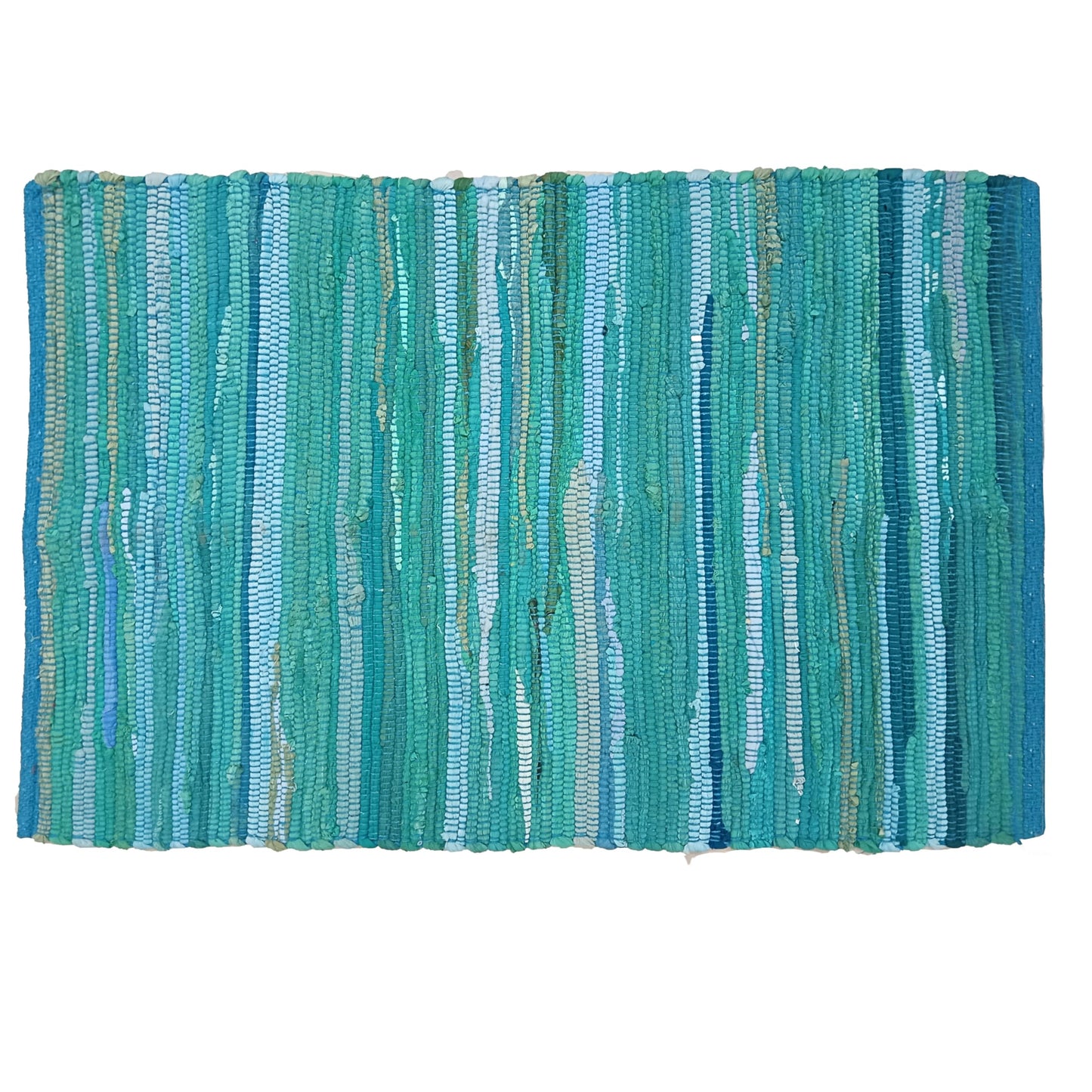Ramanta Home Hand Woven 100% Cotton Chindi Rag Rug 2'x3' - Teal, Recycled Reversible Rug, Boho Farmhouse Rugs for Living Room, Dinning Room, Kitchen, Entryway, Bedroom Rugs - 24"x36"