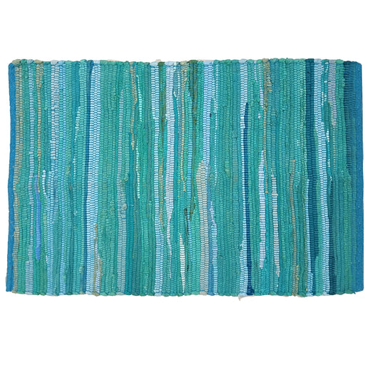Cotton Hand Woven Chindi Rug 2x3 Feet - Teal, Reversible Accent Front Door Mat Ideal for Kitchen, Entryway, Laundry Room | Green Durable Farmhouse Indoor Outdoor Floor Rag Rugs Ideal for Kids Space