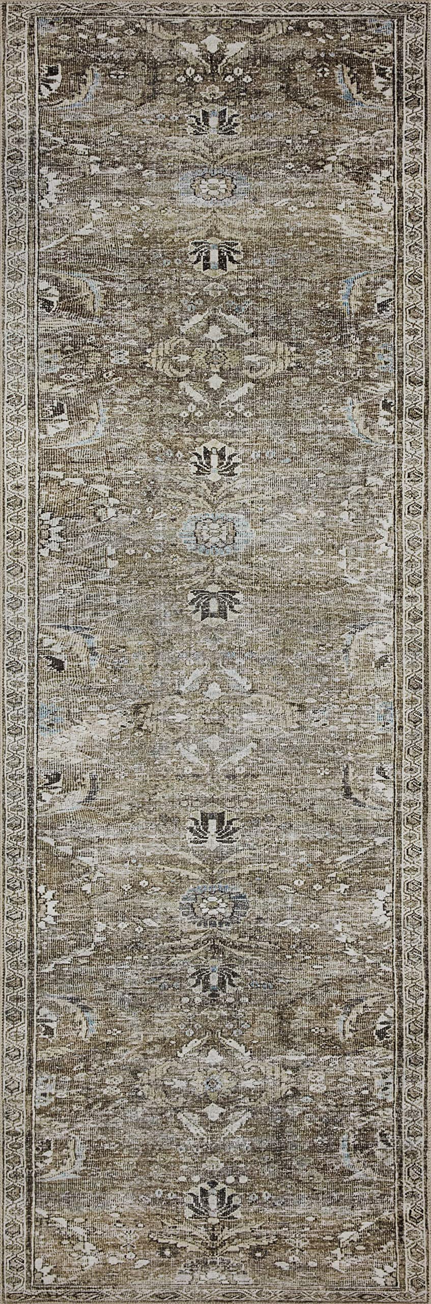 Loloi Layla Collection LAY-13 Antique/Moss 7'-6" x 9'-6" .13" Thick Area Rug, Soft, Durable, Vintage Inspired, Distressed, Low Pile, Non-Shedding, Easy Clean, Printed, Living Room Rug