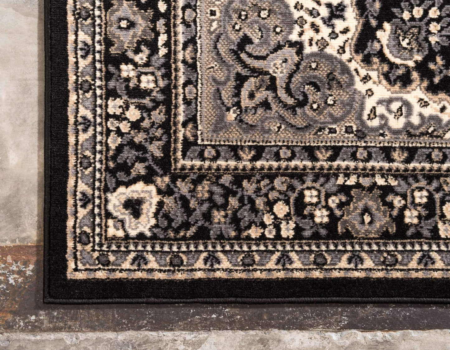 Unique Loom Reza Collection Traditional Persian Style Area Rug, 4 x 6 ft, Black/Beige