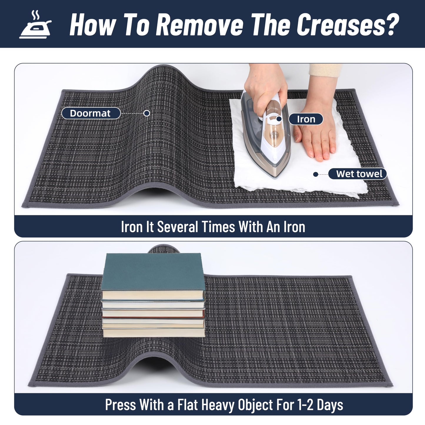 Indoor Front Door Mat Entry Mat 17"x30", Braided Low-Profile Welcome Door Mat Indoor Entrance, Non Slip Rubber Backing Thin Inside Entryway Doormat Washable Dirt Resistant & Absorbent, Black/Dark Gray