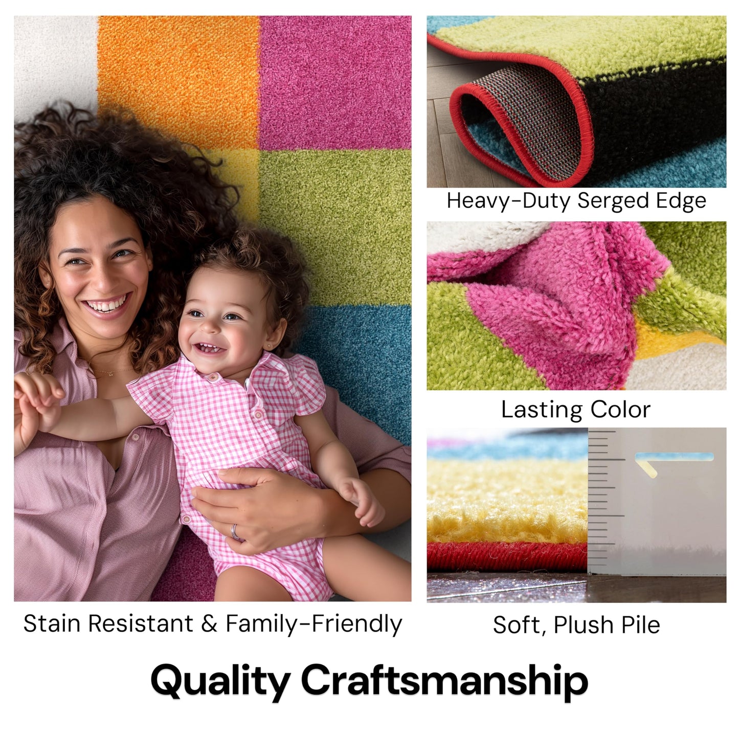 Well Woven Modern Rug Squares Multi Geometric 5' x 7' Area Rug Entryway Bright Kids Room Kitchn Bedroom Carpet Bathroom Soft Durable Area Rug