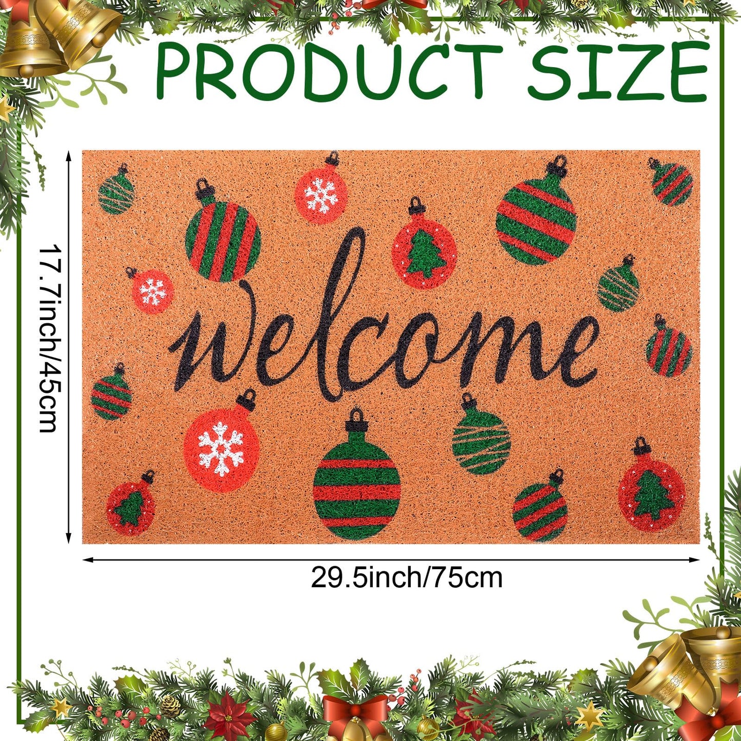 Drydiet Christmas Cat Welcome Door Mat 18 x 30 Inch Coir Doormat Merry Xmas Ball Farmhouse Floor Mats Door Rugs with Rubber Non Slip Backing for Home Front Floor(Christmas Ball Style)