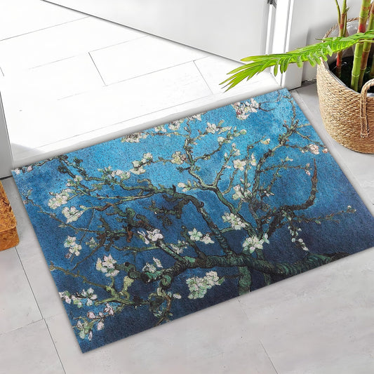 Darkyazi Colorful Door Mat 16" x 24" Waterproof and Stain-Resistant Front Door Mat, Low-Profile Floor Mats, PVC Non-Slip Doormat for Outdoor/Indoor Entrance/Kitchen(Plum Blossom)
