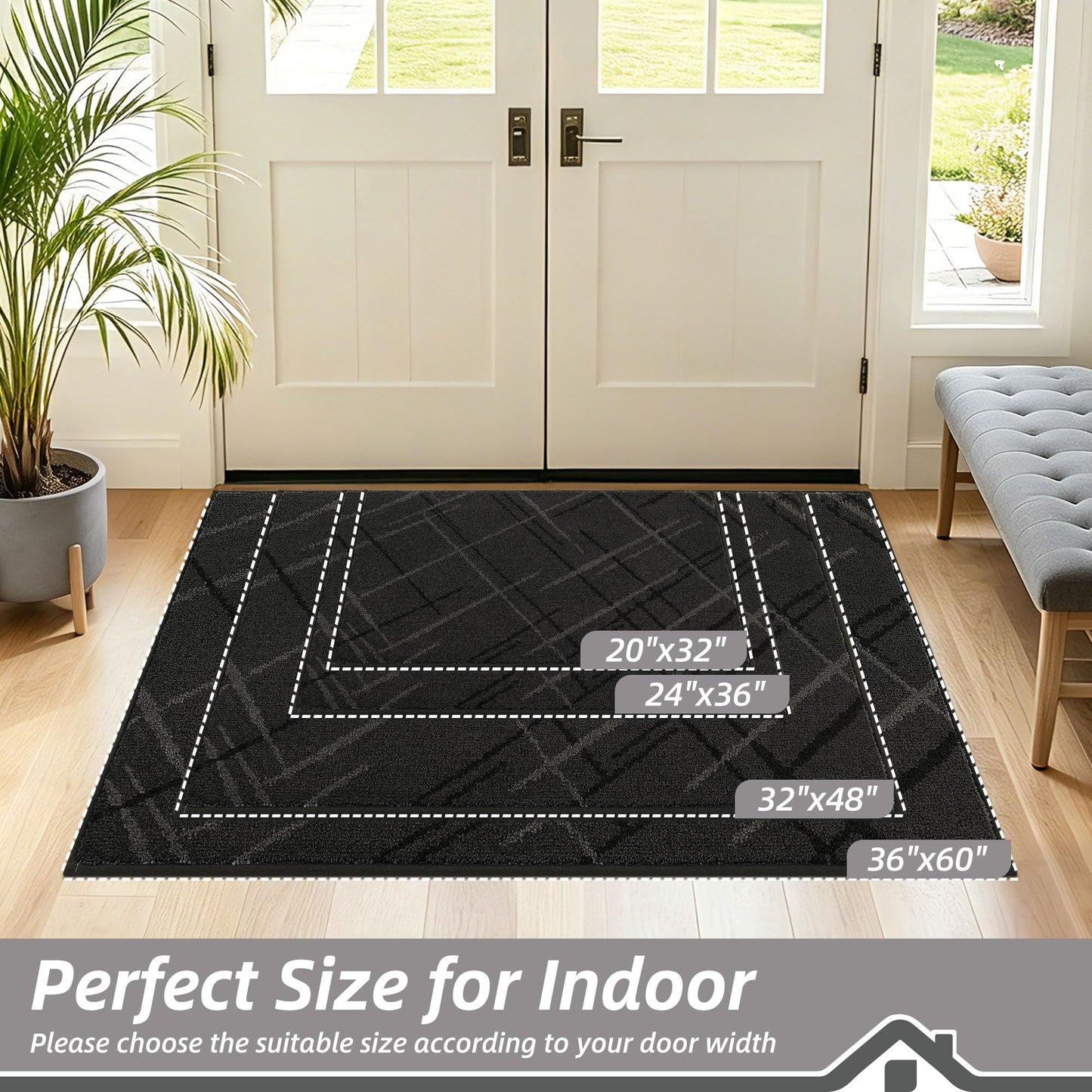BEQHAUSE Door Mat 20" x 32", Non Slip Entryway Rugs Washable, Dirt Trapper Front Door Mat,Low Profile Absorbent Floor Mats for Front Back Door and Entryway, Dark Grey