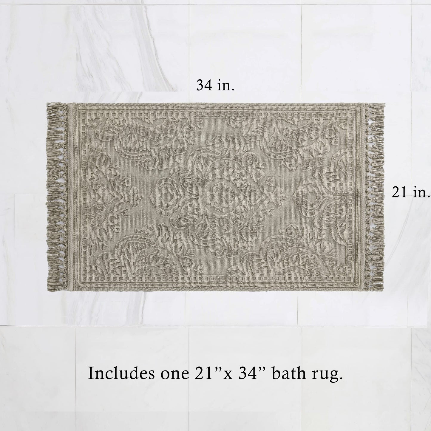 Jean Pierre - Ricardo Bath Mat, Woven Fringe Bathroom Rugs, 100% Cotton, Premium Bathroom Decor - Measures 21" x 41" - Linen