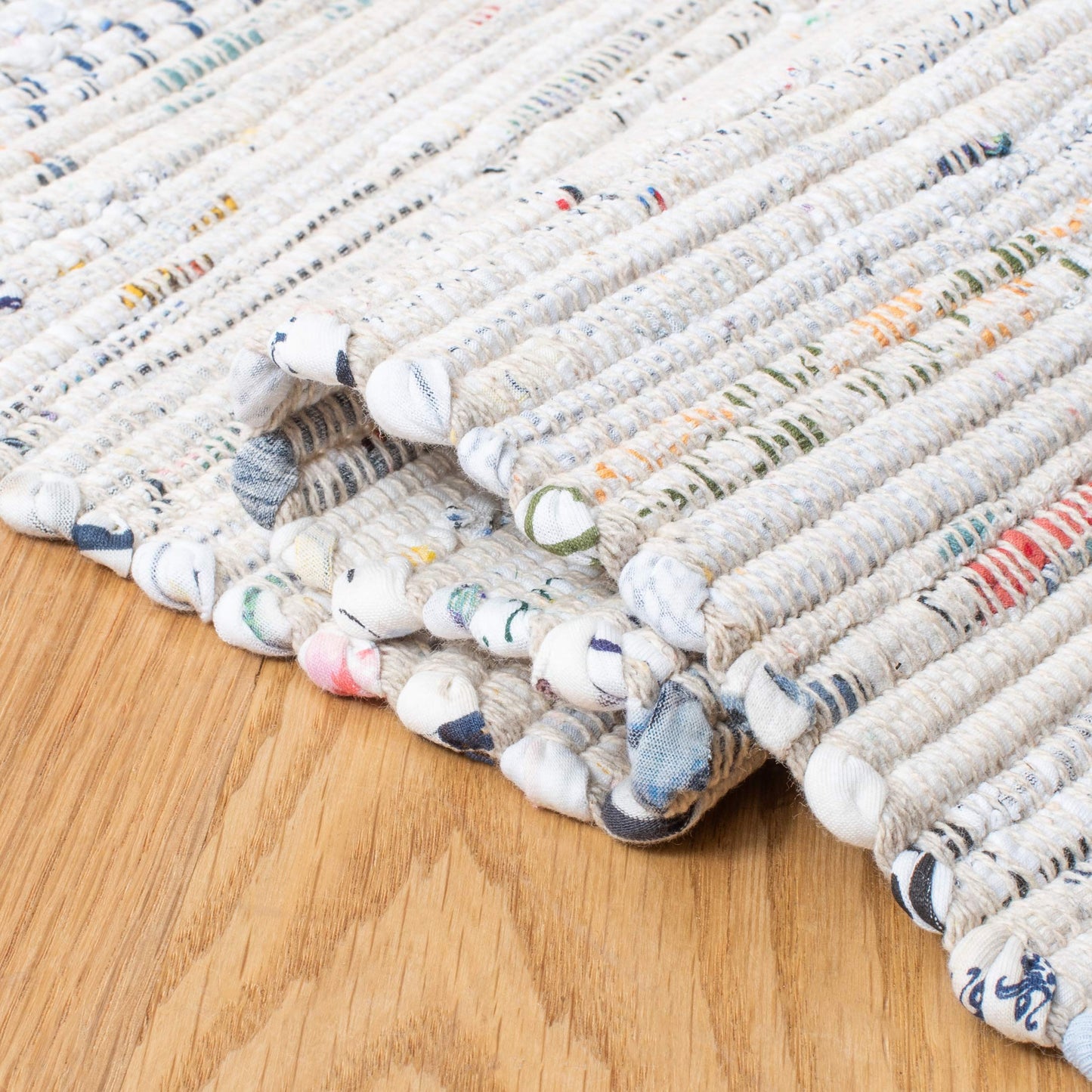 SAFAVIEH Rag Rug Collection Area Rug - 8' x 10', Ivory & Multi, Handmade Boho Stripe Cotton, Ideal for High Traffic Areas in Living Room, Bedroom (RAR121G)