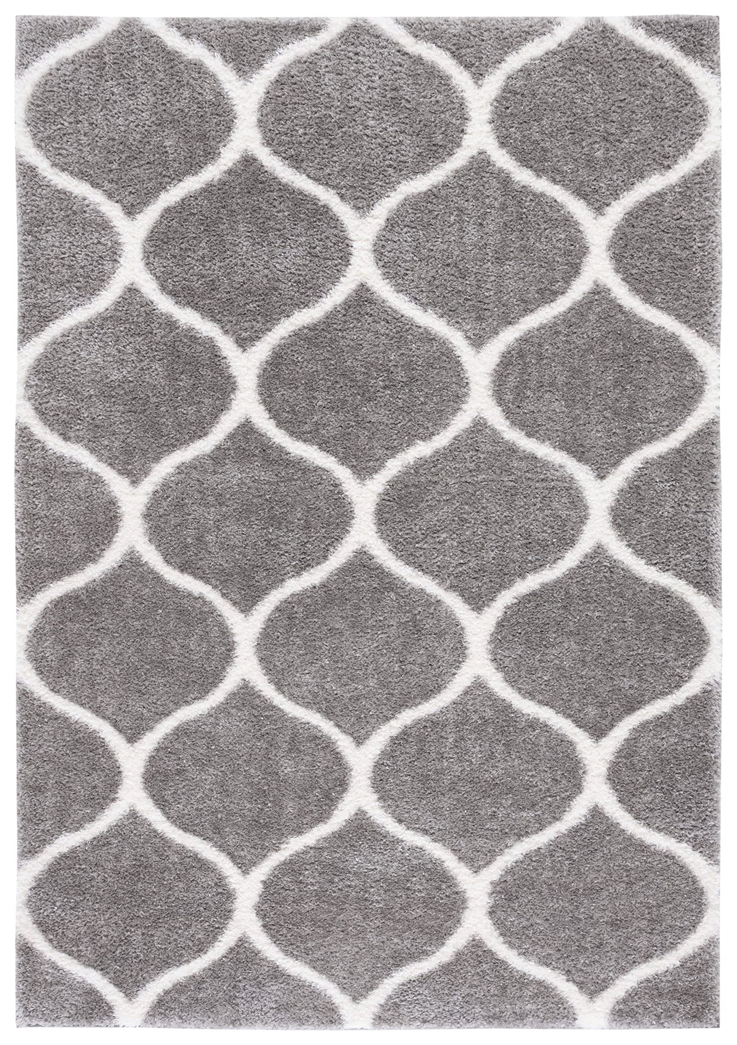 SAFAVIEH Tahoe Shag Collection Area Rug - 5' x 7', Grey & White, Trellis Design, Non-Shedding & Easy Care, 1.2-inch Thick Ideal for High Traffic Areas in Living Room, Bedroom (THO677H)