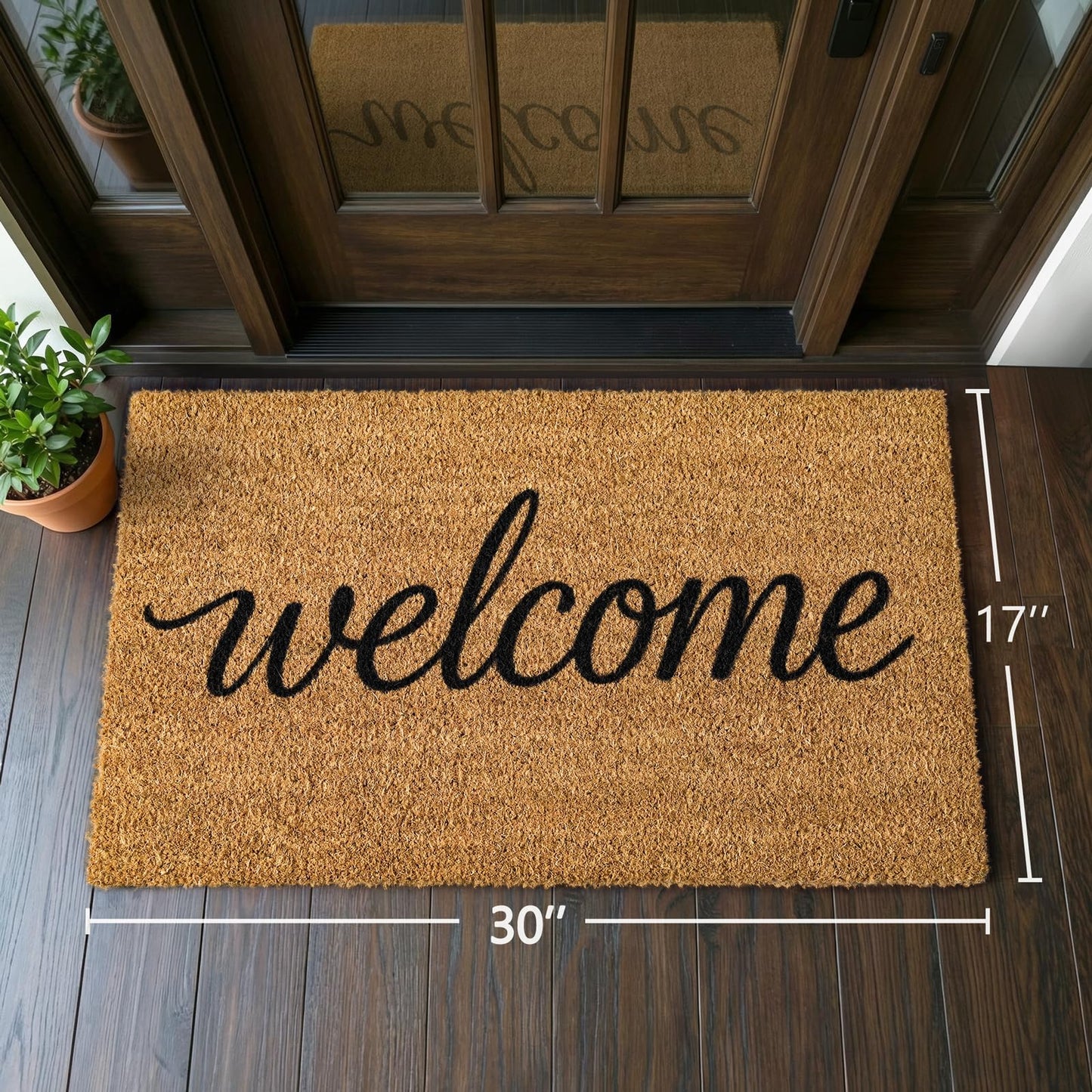 Kelarea Front Door Mat Natural Coco Coir Doormat with Heavy Duty Backing, 17" x 30" Welcome Entry Mats, Non-Slip Easy to Clean for Indoor Outdoor Entrance Porch