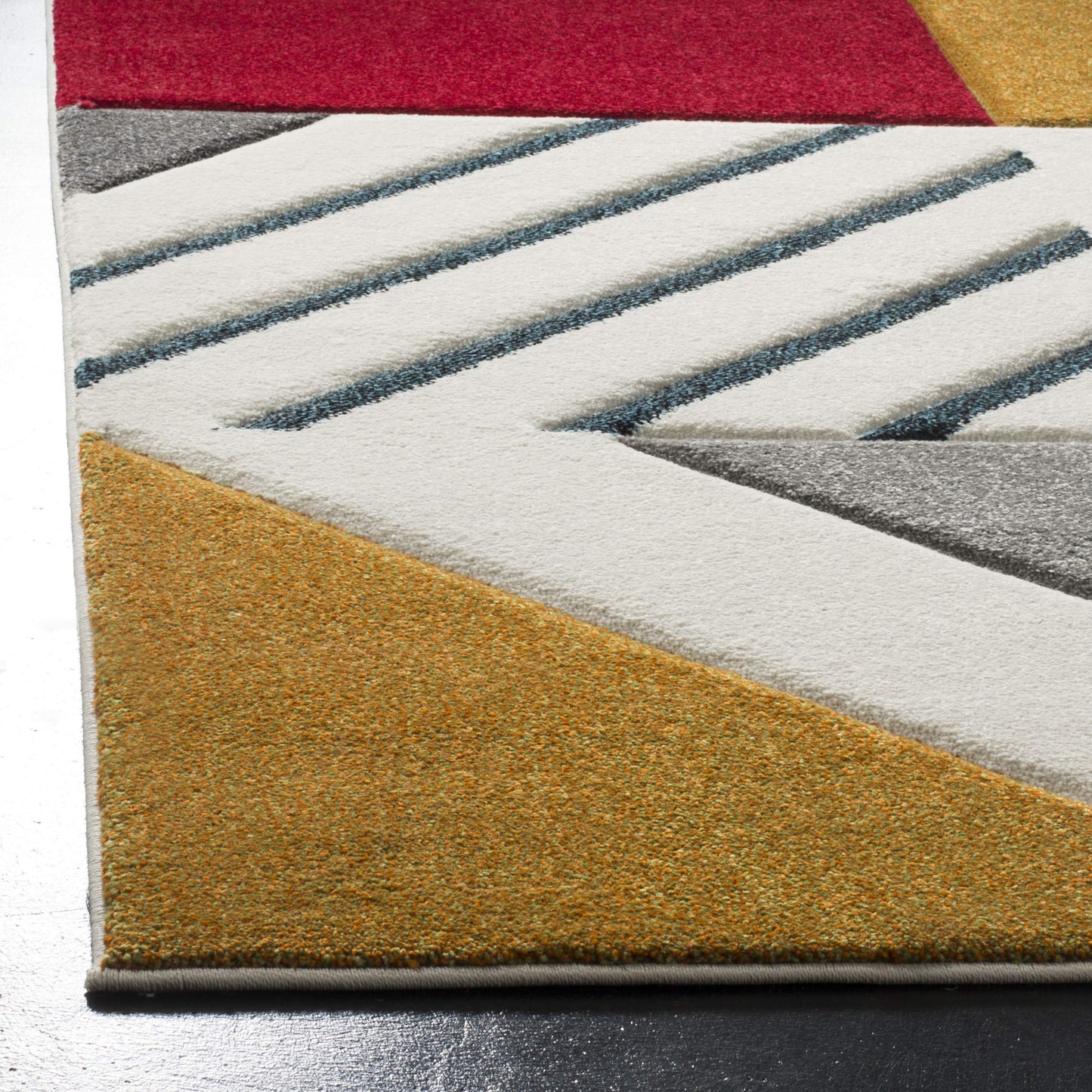 SAFAVIEH Hollywood Collection Area Rug - 6'7" x 9', Ivory & Peacock Blue, Mid-Century Modern Design, Non-Shedding & Easy Care, Ideal for High Traffic Areas in Living Room, Bedroom (HLW709B)