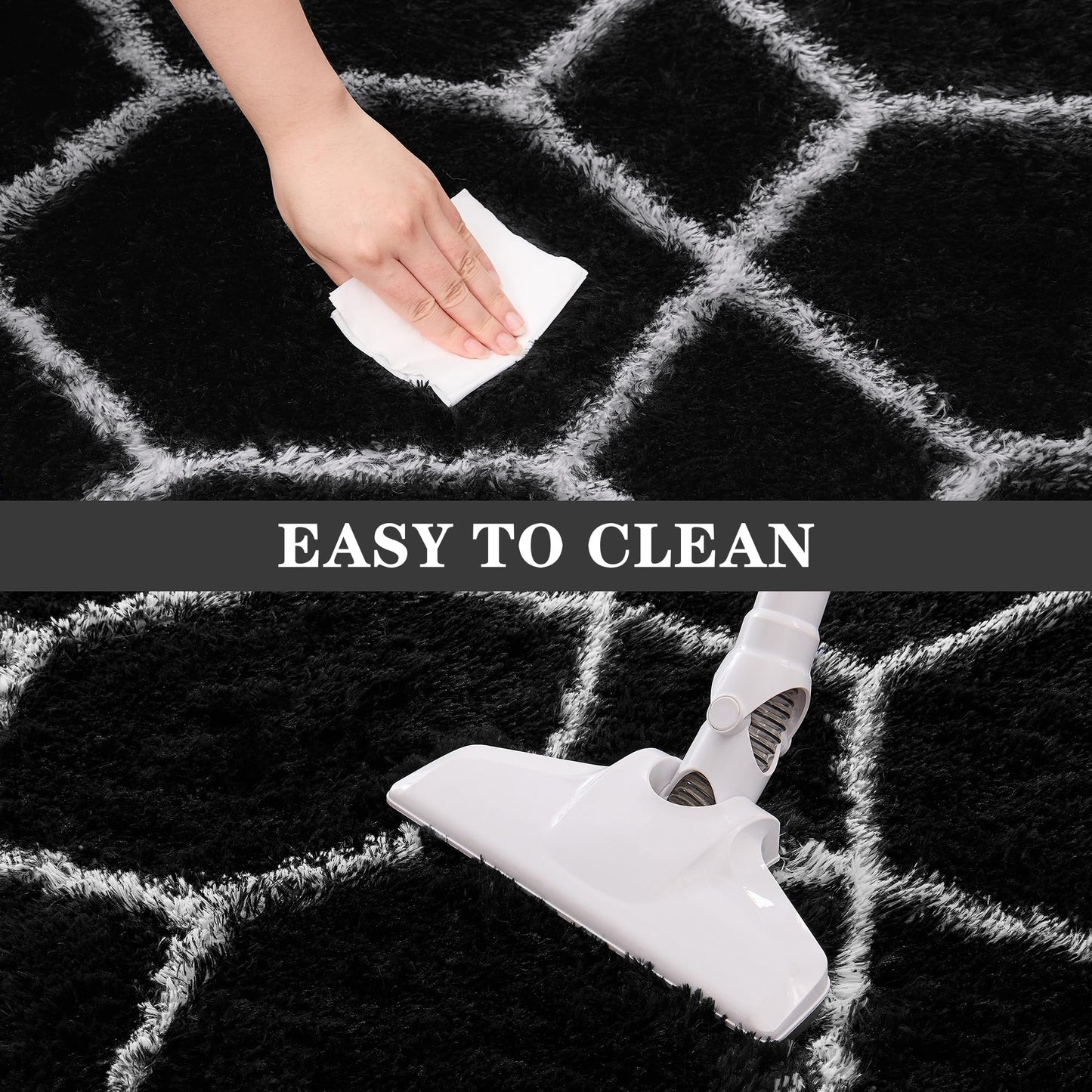 ARKIIKI Fluffy Rug for Bedroom Living Room, 4x6 Black and White Soft Area Rug, Machine Washable Shag Geometric Fuzzy Kids Non Slip Carpet Home Decor Aesthetic, Plush Floor Mat for Nursery Teen Dorm
