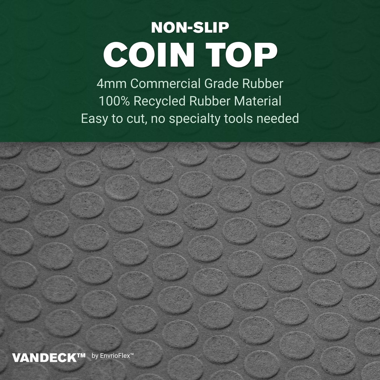 EnviroFlex VanDeck Universal Fit Cargo Van Floor Liners - 1/8" x 60" W x 123" L Coin top - Heavy Duty, Cut to Fit Rubber Floors, Protect Floors