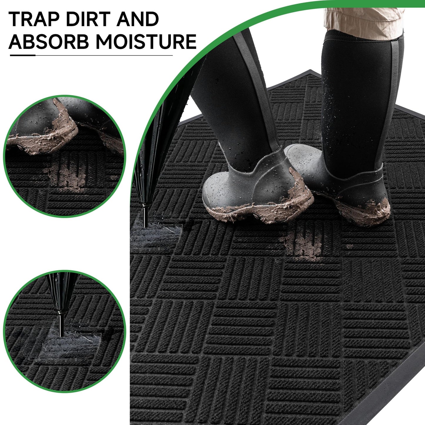 100pointONE Front Door Mat, Heavy Duty Indoor Outdoor Doormat, 60" x 36" Low Profile Outdoor Mats for Home Entrance, Stain and Fade Resistant Welcome Mat Ideal for High Traffic Area, Diamond Black