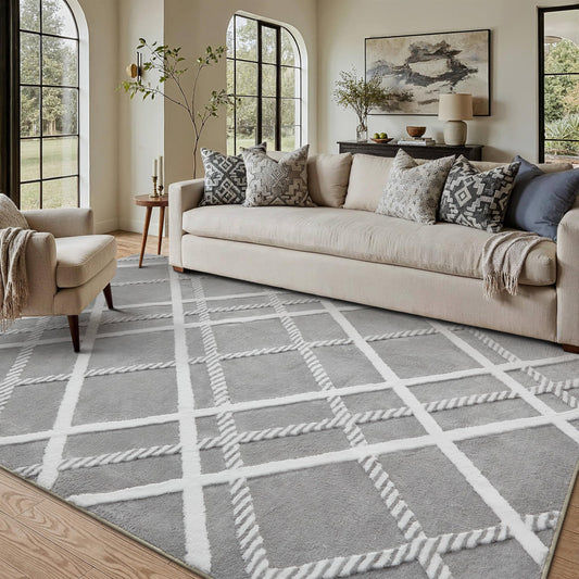 HUGEAR 5x7 Shag Area Rug Grey Modern Neutral Medium Plush Pile Super Soft Indoor Fuzzy Carpet Non Slip Non-Shedding Easy Care 0.5-inch Thick for High Traffic Areas in Living Room Bedroom Dining