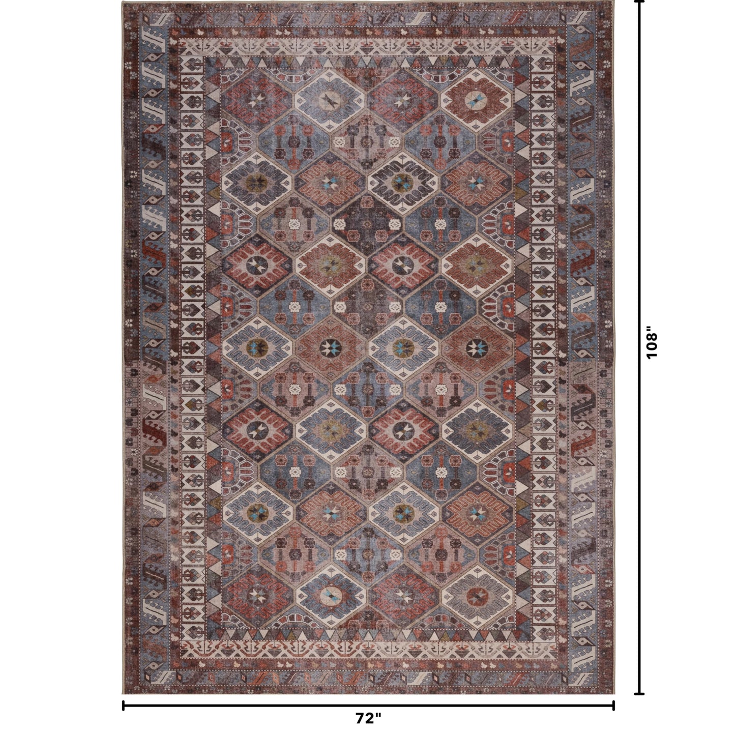 Kuden 6x9 Area Rug, Machine Washable Area Rug with Non-Slip Backing, Vintage Style, Soft, Easy Clean, Low Pile Rug for Living Room, Bedroom, Dining Room