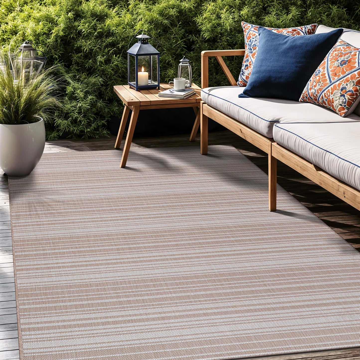 Luul Home Stripe Outdoor Rug 8x10 Washable Outside Carpet for Indoor Patio Porch Waterproof Easy Cleaning Non Shedding Area Rugs Beige 8 x 10