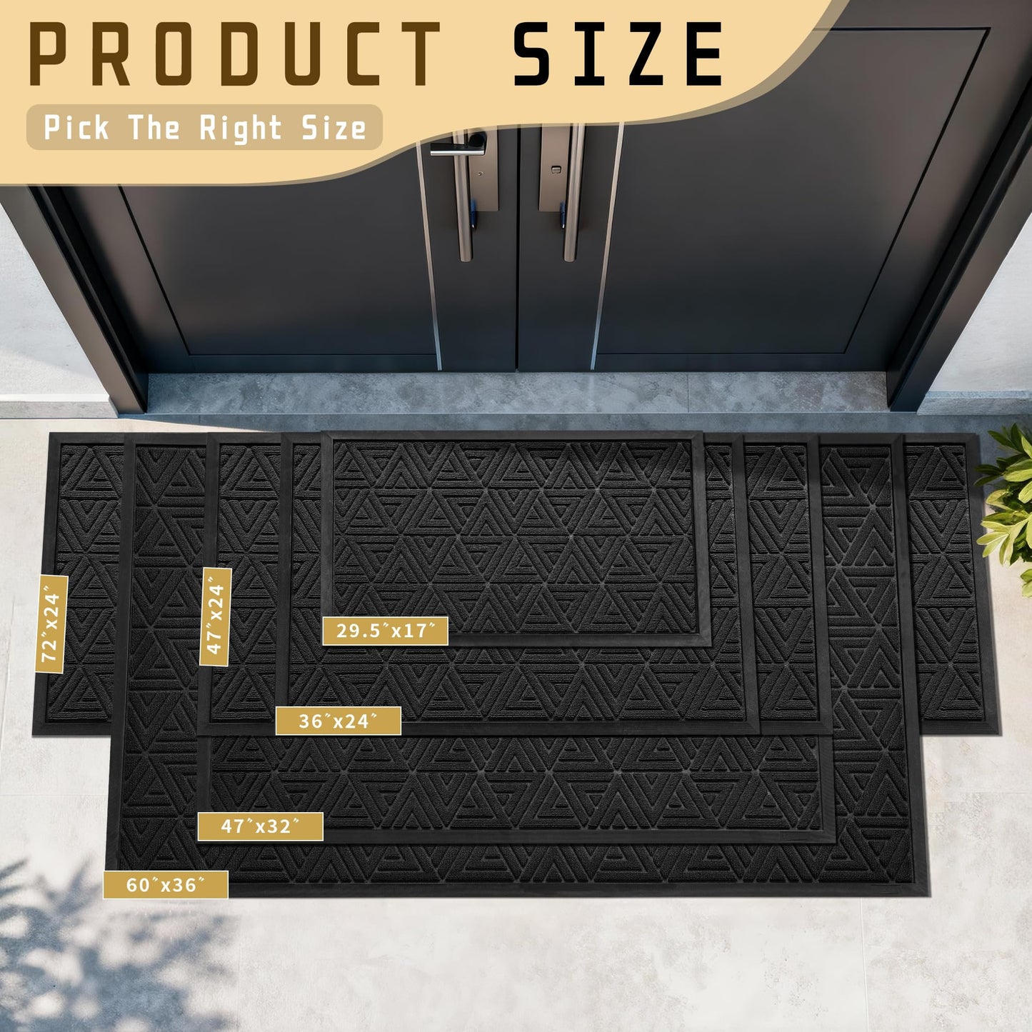 Yimobra Outdoor Mats for Front Door 29.5x17, Stops Mud & Dirt at Entrance, Fits Garage & Patio, All-Weather Waterproof Non Slip Outdoor Indoor Welcome Mat, Black
