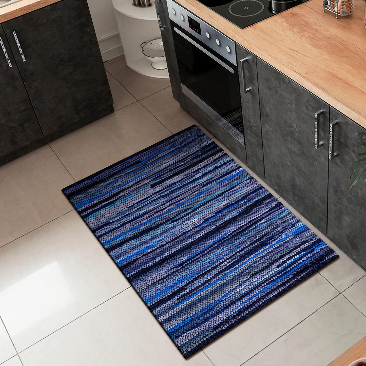 Savi Home Hand Woven 100% Cotton Chindi Rag Rug 20"x32" - Navy, Recycled Reversible Rug, Boho Farmhouse Rugs for Living Room, Dining Room, Kitchen, Entryway, Bedroom Rugs