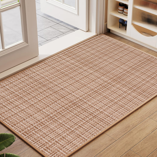 Indoor Front Door Mat Entry Mat 24"x36", Braided Low-Profile Welcome Door Mat Indoor Entrance, Non Slip Rubber Backing Thin Inside Entryway Doormat Washable Dirt Resistant & Absorbent, Khaki 2x3 ft