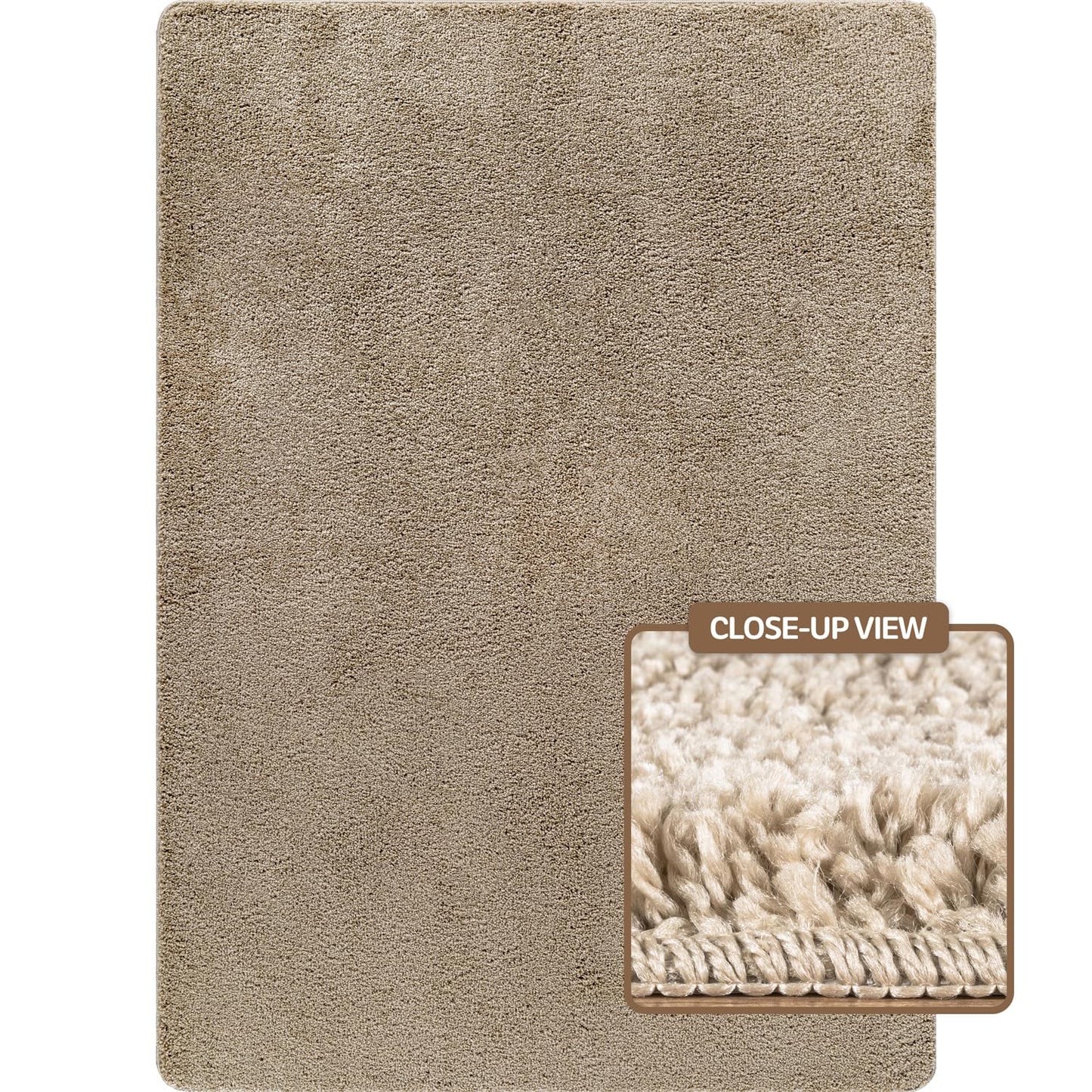 Area Rug 3x5 Beige Washable Indoor Rug Ultra Plus 0.75 in Thick Pile Solid Non Slip Easy to Clean Non Shedding Indoor for Living Room Bedroom Kitchen Dining Room or Hallway (3 X 5 Beige)