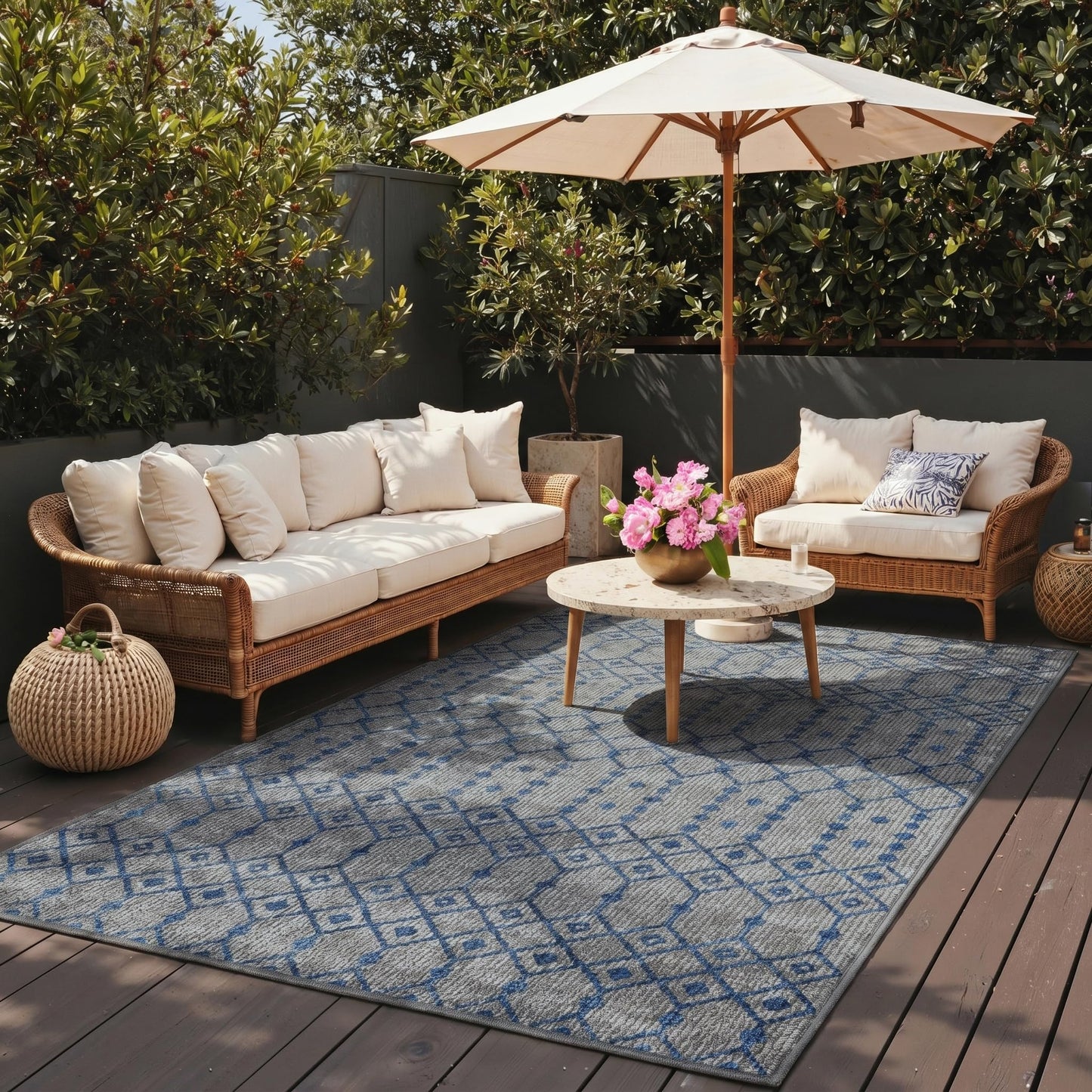 GENIMO Indoor Outdoor Area Rug 5X8, Non-Shedding, Machine Washable Mat for Patio, Balcony, Deck, Slate Grey