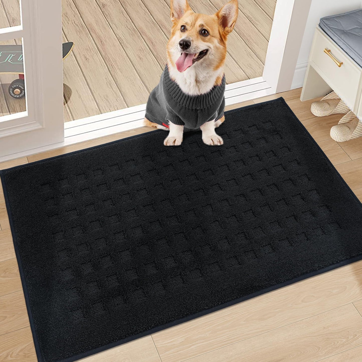 BEQHAUSE Dirt Trapper Door Mats 20"x32", Non-Slip Waffle Doormat Indoor Entrance Low-Profile, Dirt Resist and Absorbent Entryway Rugs Washable Inside Welcome Floor Mat for Front Back Door, Black