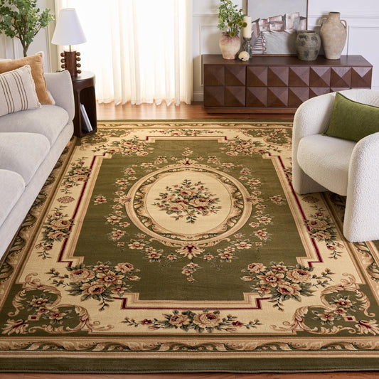 SAFAVIEH Lyndhurst Collection Area Rug - 8' x 11', Sage & Ivory, Traditional European Medallion Design, Non-Shedding & Easy Care, Ideal for High Traffic Areas in Living Room, Bedroom (LNH218B)