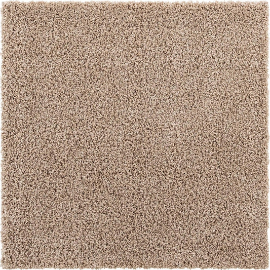 Unique Loom Solid Shag Collection Area Rug (5' 1" Square, Taupe)