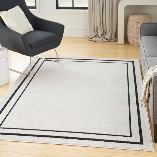 Nourison Home Nourison Essentials Ivory/Black 6' x 9' Area Rug - Easy Clean, Non Shedding, Bed Room, Living Room, Dining Room, Kitchen (6' x 9')