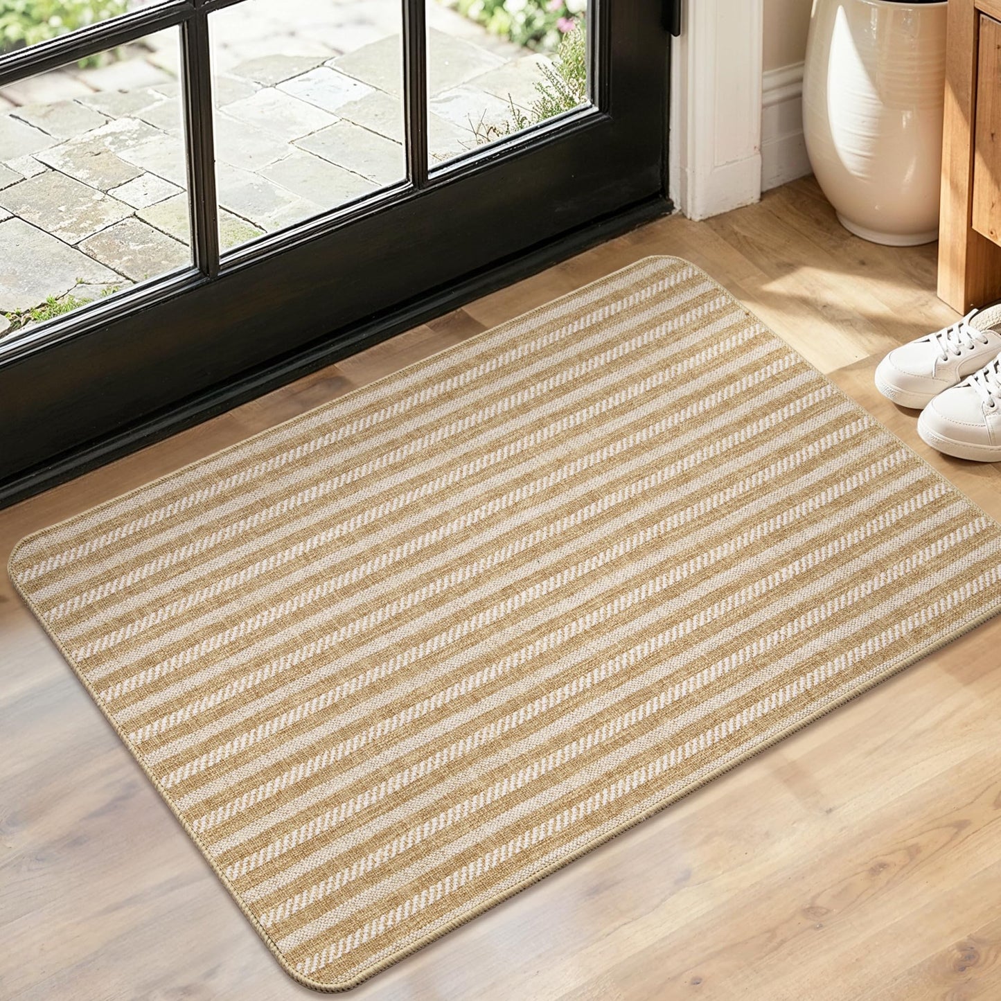 MatEssenz Pet-Friendly Indoor Door Mat - Premium Woven Muddy Paws Dog Mat, Machine Washable Entryway Rug with Durable Rubber Backing, Low Profile Inside Doormat for Dogs, Cats, 17"x29.5", Khaki