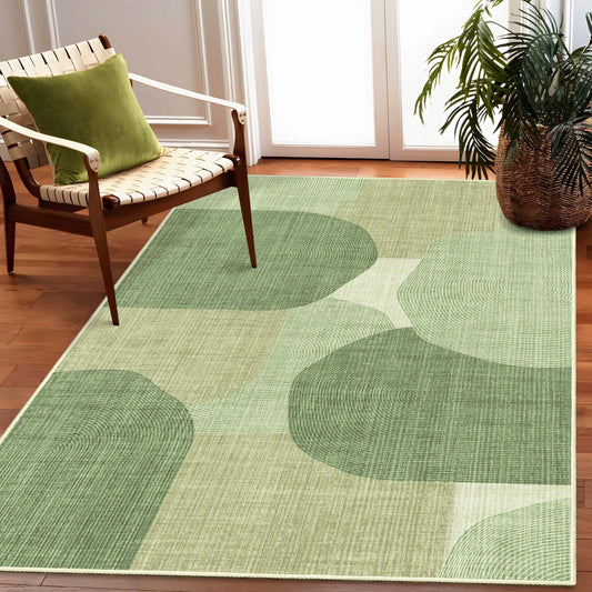 Castage Modern Rug 3x5 Washable Area Rugs for Bedroom Living Room Entryway Bedside,Small Boho Abstract Geometric Non Slip Carpet,Green